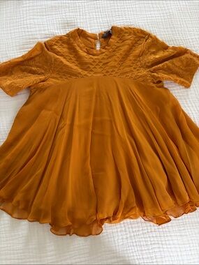 Anthropologie Textured Yoke Flowing Orange Tunic